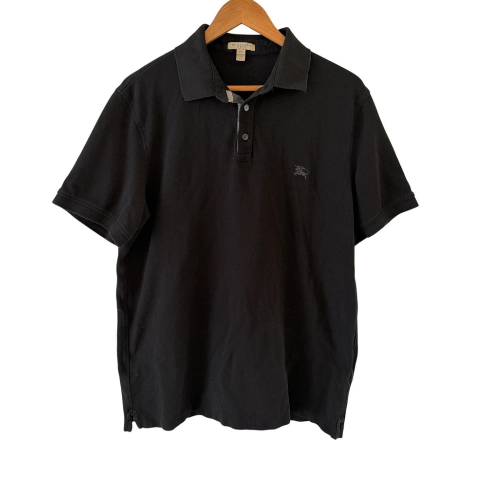 Burberry Brit Polo Shirt Mens Size XL Black Cotton Check Trim Logo Casual
